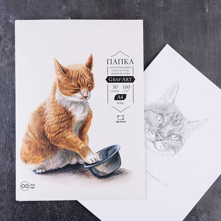 Папка с бумагой для рисования карандашами Малевичъ "Graf'Art" 30 л 160 г 606x758